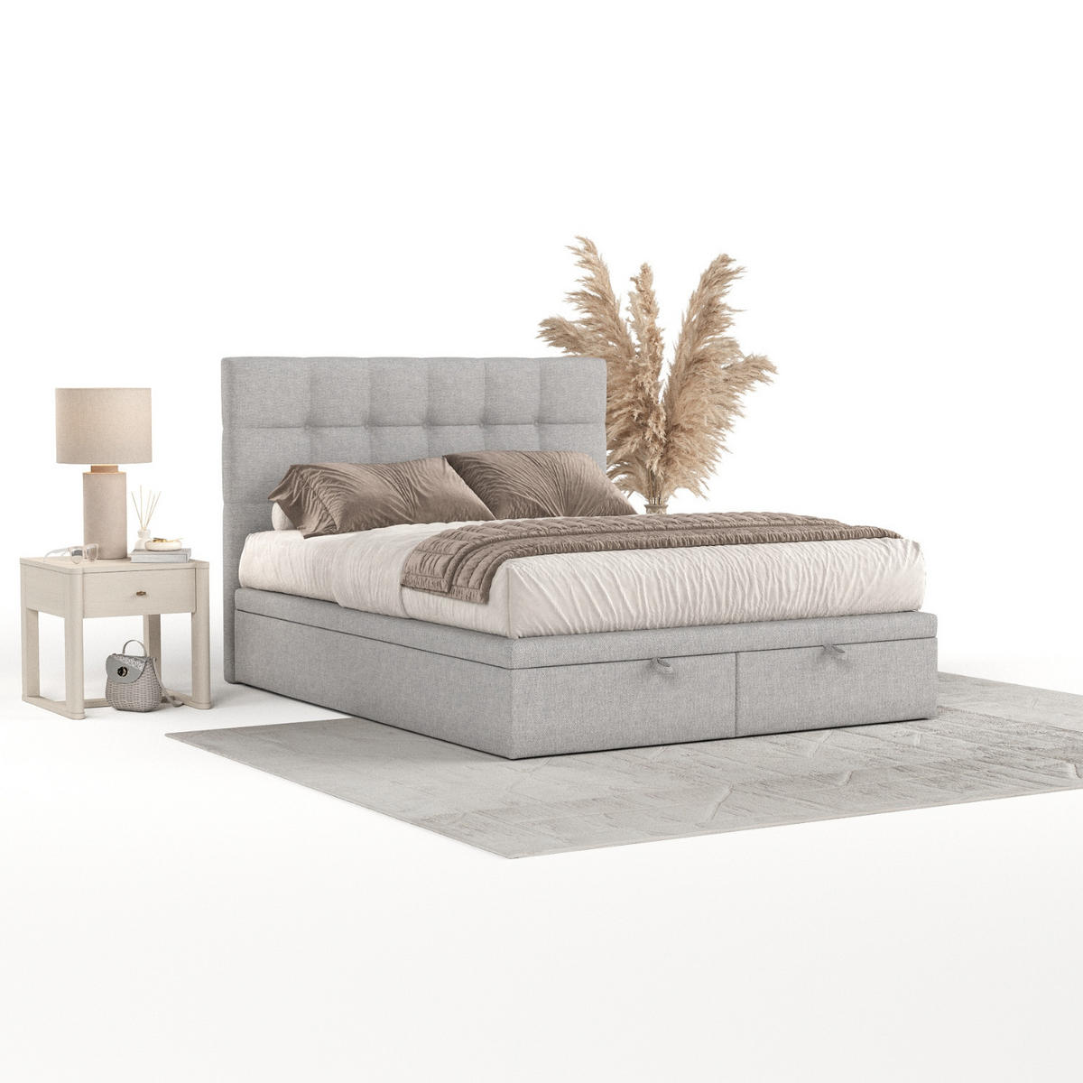 POLSTERBETT Guam mit Stauraum 140/200 cm Grau im Megan Stoff - Schwarz/Grau, Holz/Holzwerkstoff (140/200cm) - AltaBeds