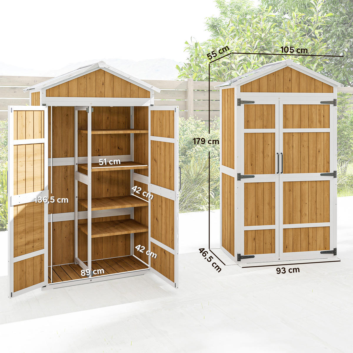 GERÄTESCHUPPEN DE-17624 4 abnehmbare Böden mit Metalldach Naturholz - Naturfarben, Holz (105/179/55cm) - ComfortXL