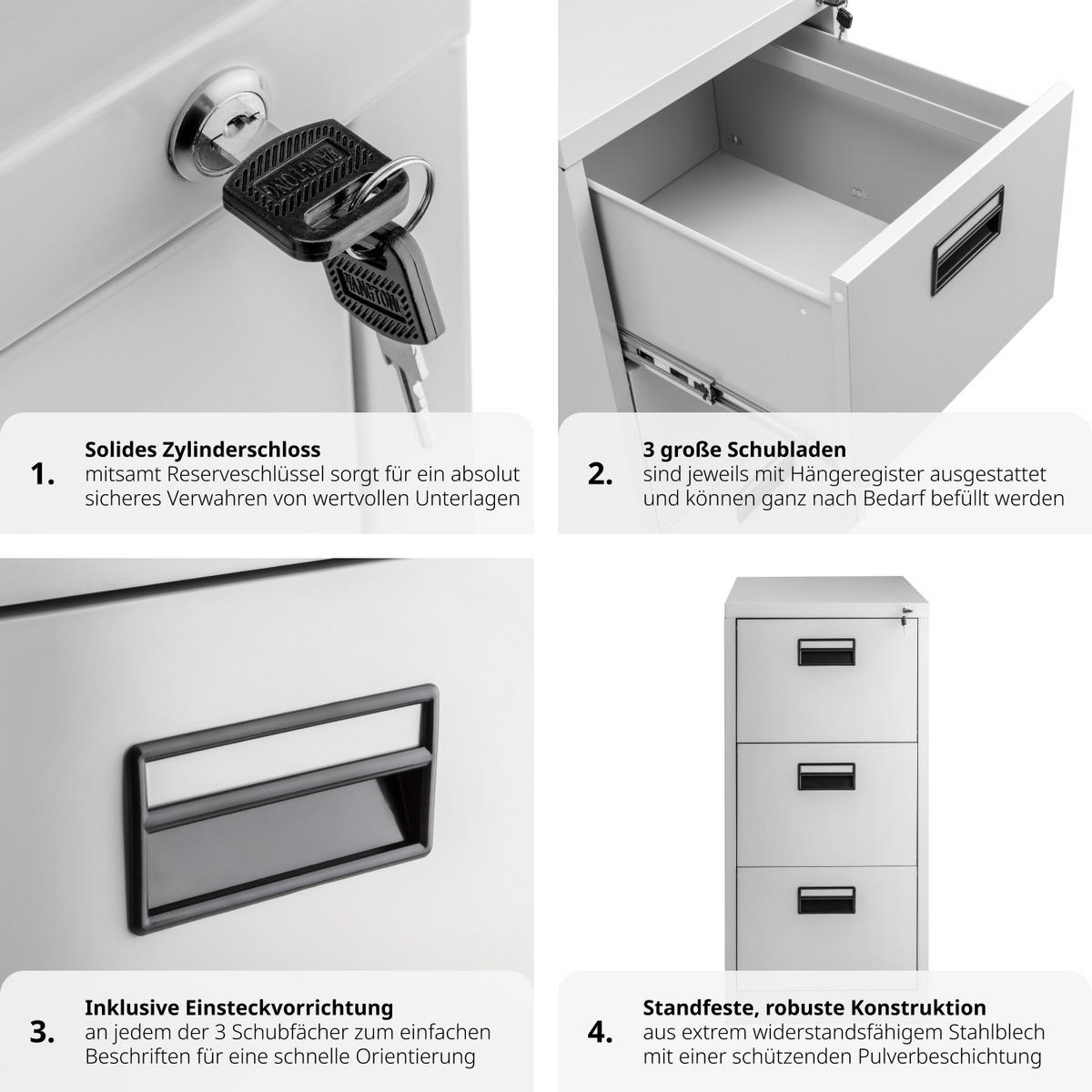 AKTENSCHRANK ,62,4 x 46 x 102,8 cm,grau - Grau, Metall (46/102.8/62.4cm) - tectake