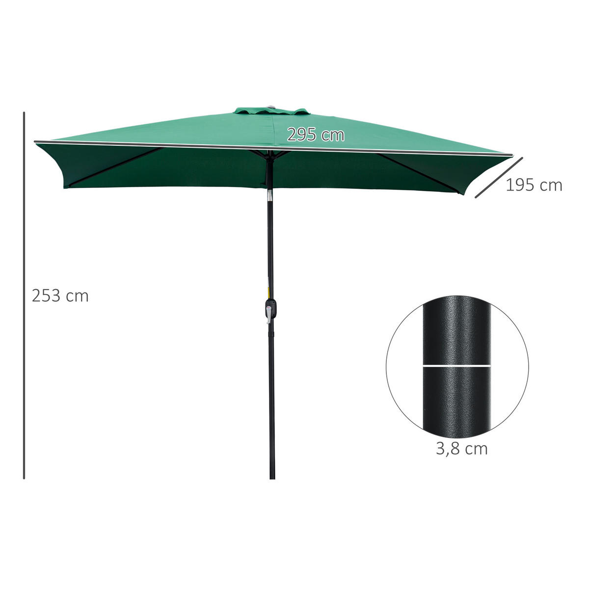 SONNENSCHIRM Grün 294/198/255 cm neigbar - Grün, Metall (294/198cm) - PANGIVO