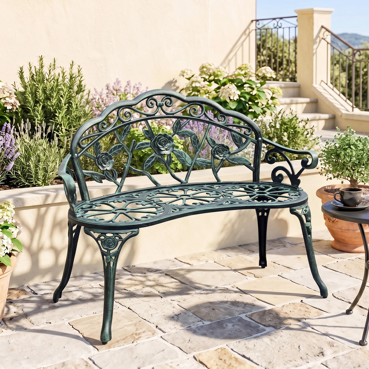 GARTENBANK, Parkbank, 100 x 54 x 78 cm, Metall, Antik Grün - Grün, Metall (54/78/100cm) - Outsunny