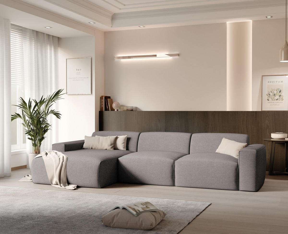 ECKSOFA DOVE Chenille-Stoff in Beige-Grau - Greige, Holzwerkstoff/Kunststoff (250/160cm) - Idohome