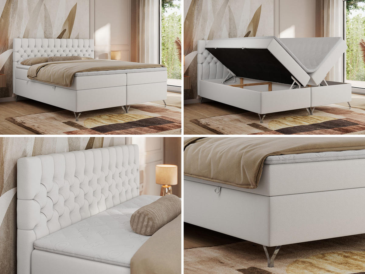 BOXBETT GRIMALDI 140/200 Weiß Kunstleder - H4 - Weiß, Holz/Textil (140/200cm) - MKS