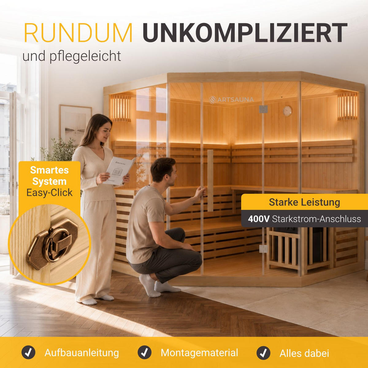 SAUNAKABINE Espoo200 Premium - Naturfarben, Holz (200/200/200cm) - Artsauna