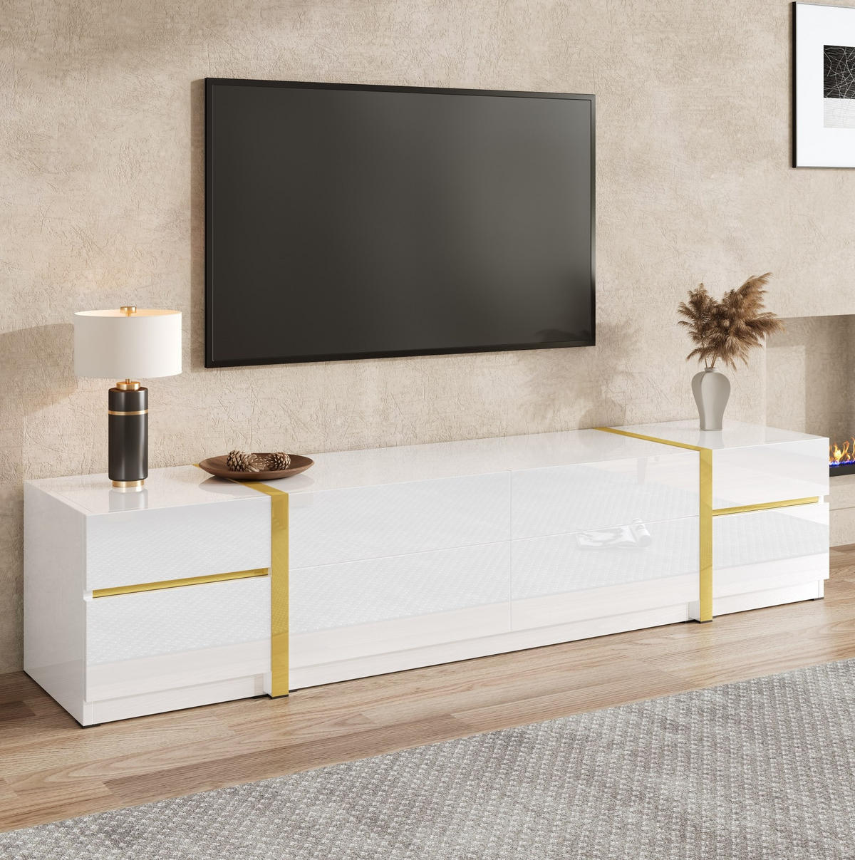 TV-LOWBOARD 180/40/38 cm mit 4 Schubladen und 2 Türen in Weiß - Weiß, Holzwerkstoff (180/38/40cm) - BEAOK