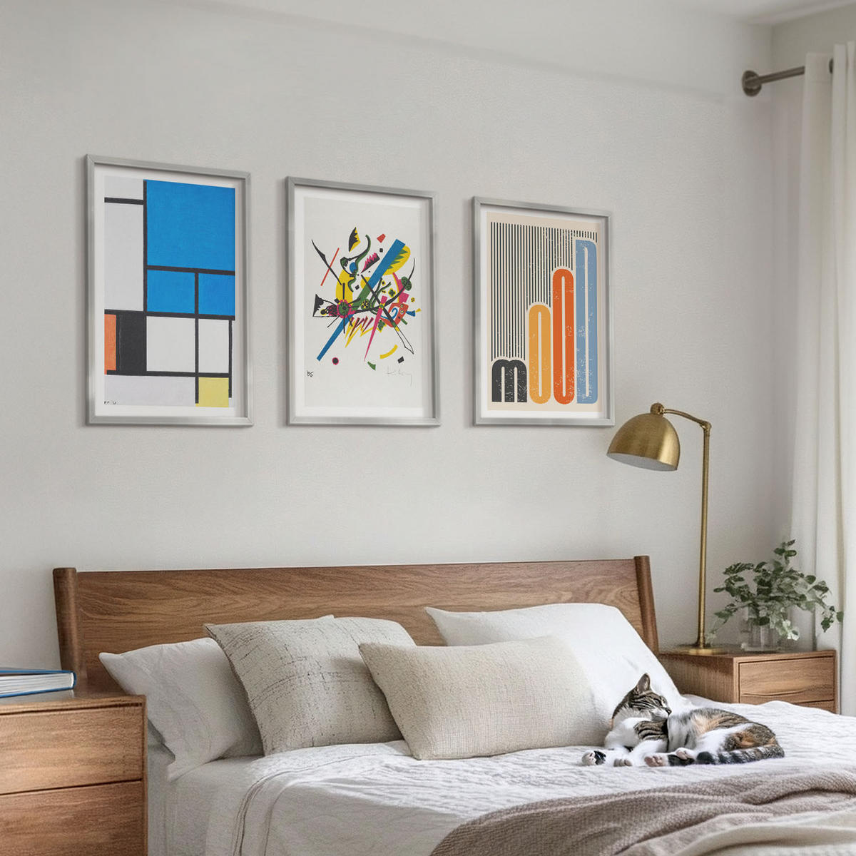 BILDER SET 3er Set - 40x60 cm Silberner Rahmen - Abstrakte moderne Geometrie - Silberfarben, Kunststoff (40/60cm) - TULUP