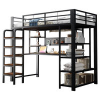 HOCHBETT 90/200 cm in Schwarz mit Schreibtisch, Regal, Lochplatte, Steckdosen und LED Metall Holz Design - Schwarz, Holzwerkstoff/Metall (90/200cm) - STILVORA