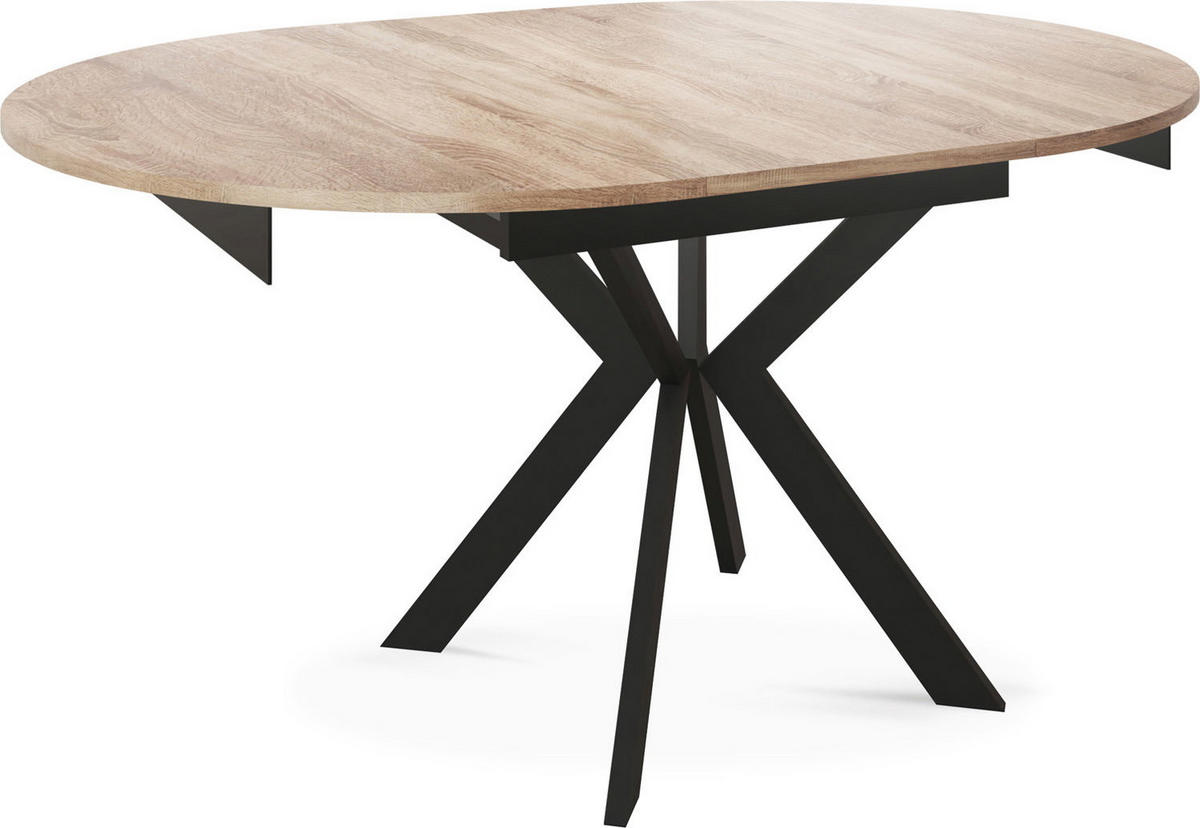 ESSTISCH Lily runder ausziehbarer, Sonoma Eiche 100-140/100/76 cm - Schwarz/Braun, Holzwerkstoff/Metall (100/140/76cm) - WFL GROUP