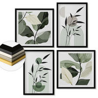 WANDBILDER 4er-Set - 50x50 cm & 40x60 cm Schwarzer Rahmen - Boho-Pflanzenkompositionen - Schwarz, Kunststoff (50/50cm) - ArtPrintCave