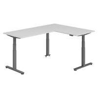 ECKSCHREIBTISCH elektrisch höhenverstellbar L-Form 220/160/74 cm in Grau/Graphitfarben - Graphitfarben/Grau, Holzwerkstoff (220/160/74cm) - bümö