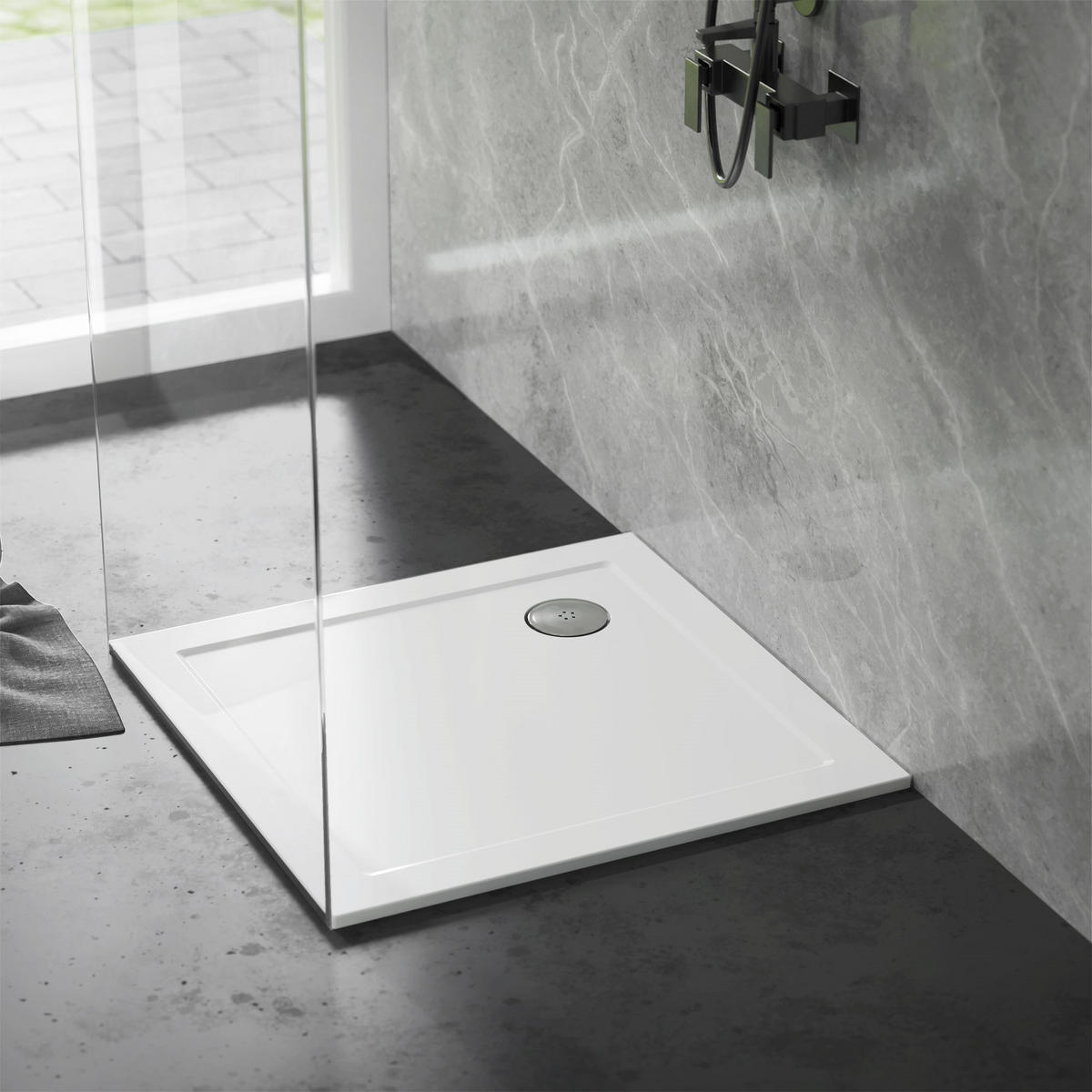 DUSCHWANNE 80x80 cm eckig Weiß Duschtasse mit Ablaufgarnitur - Weiß, Kunststoff (80/4/80cm) - LuxeBath