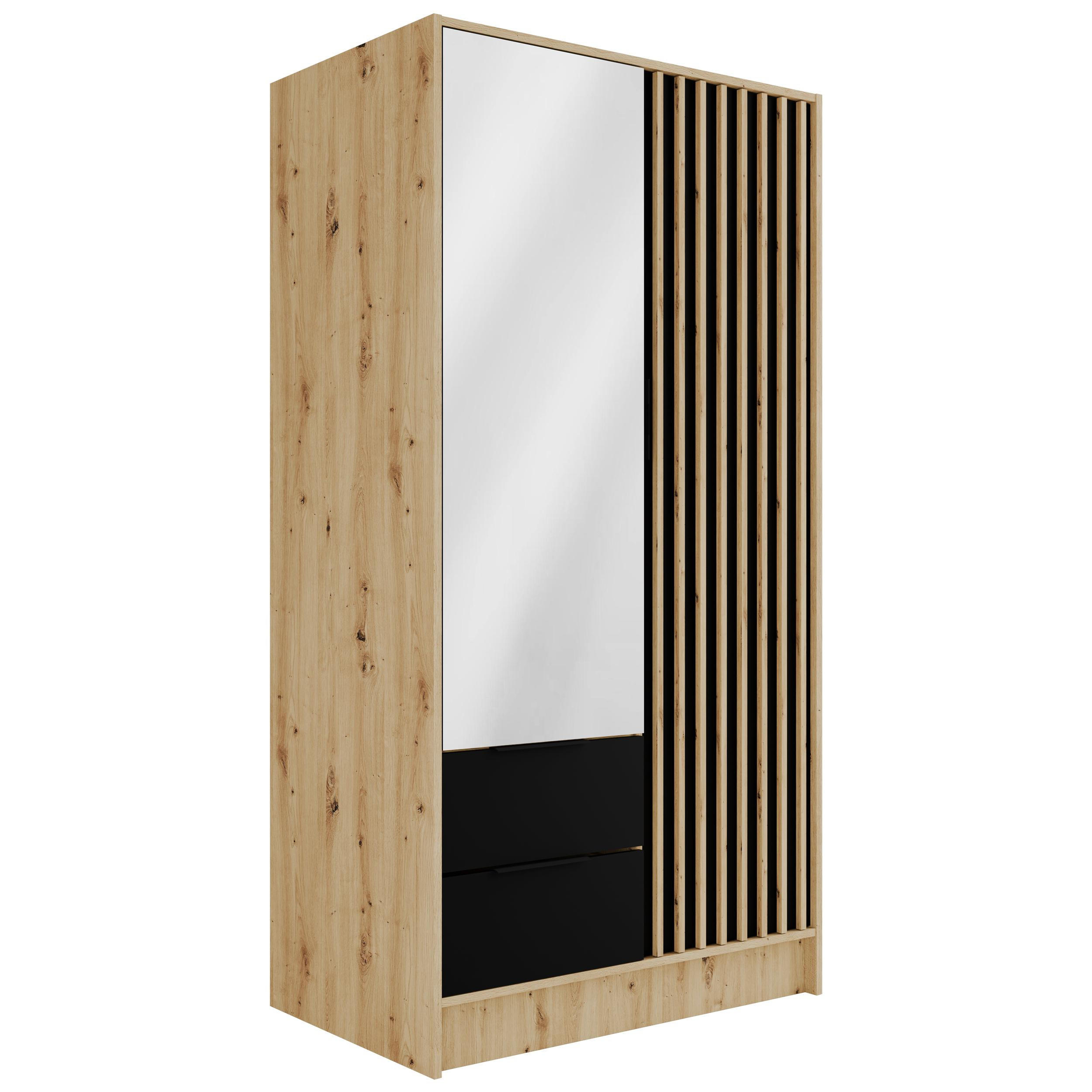 KLEIDERSCHRANK NELIA - 120 cm - Schwarz/Eiche Artisan, Holzwerkstoff (102/200/51cm) - ALTDECOR