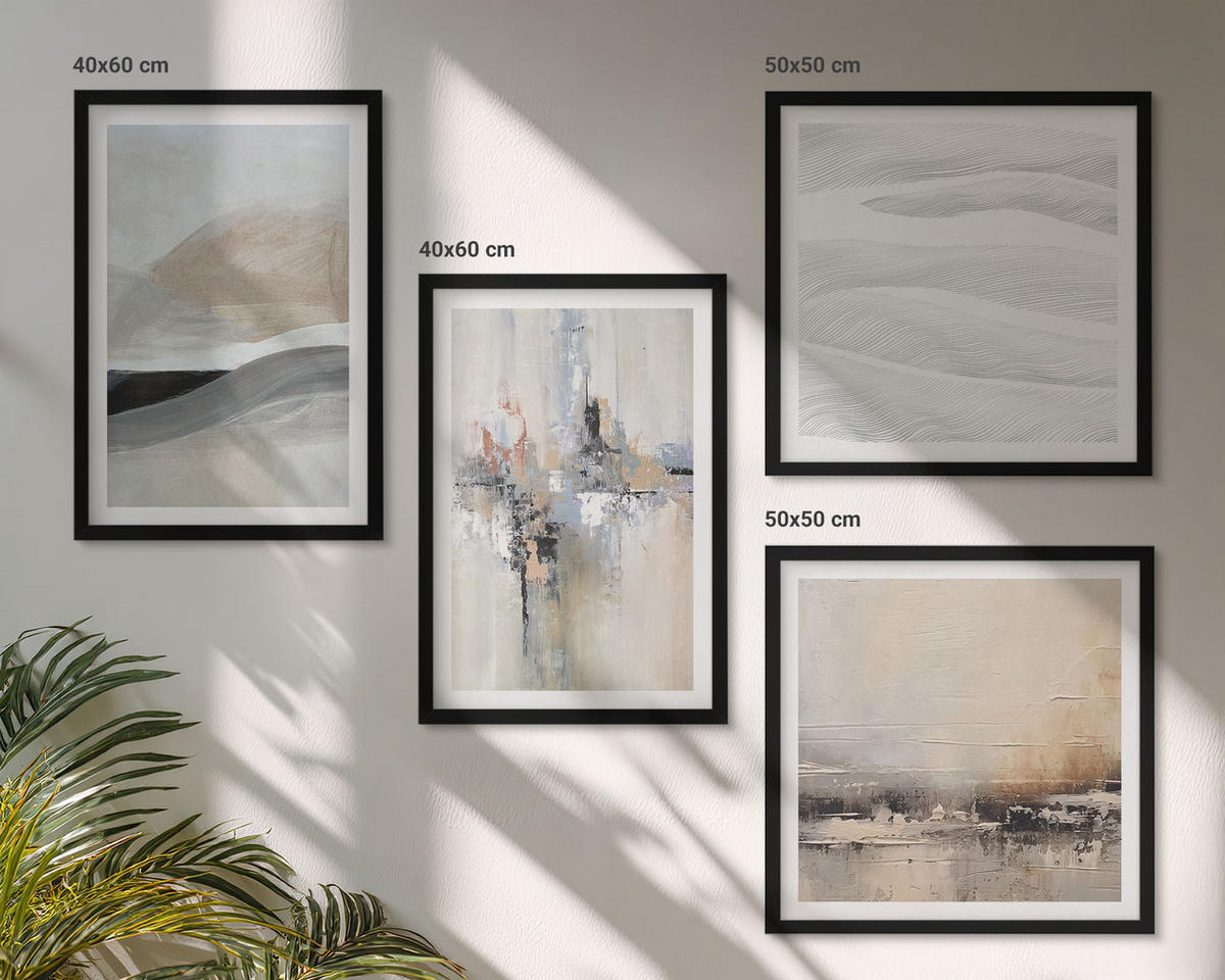 WANDBILDER 4er-Set - 50x50 cm & 40x60 cm Schwarzer Rahmen - Abstrakte Erdmuster - Schwarz, Kunststoff (50/50cm) - ArtPrintCave