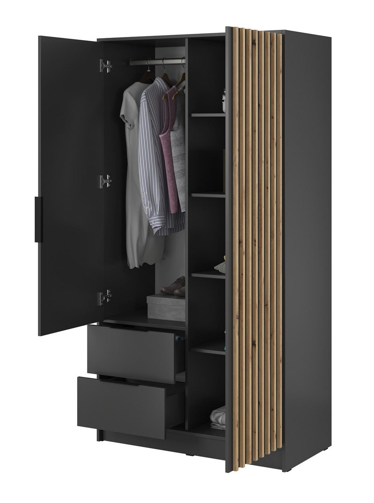 SCHRANK Grafit KELLY Zweitürig Mit Lamellen 105 cm - Graphitfarben, Holzwerkstoff (105/200/51cm) - Sepro Meble