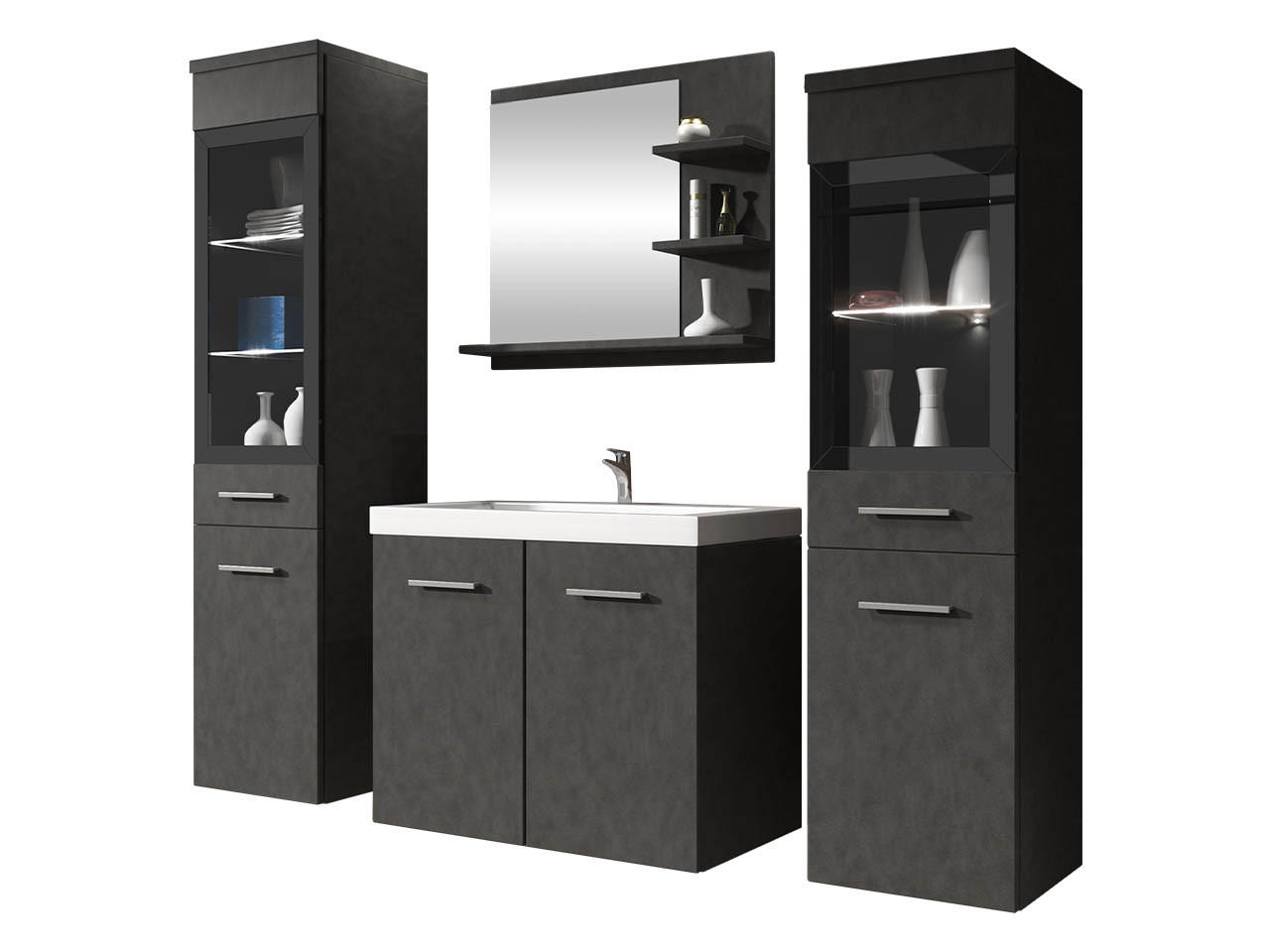 BADMÖBEL-SET Madrit I mit weißer LED Beleuchtung - Greige, Holzwerkstoff (30/132/30cm) - MIRJAN24