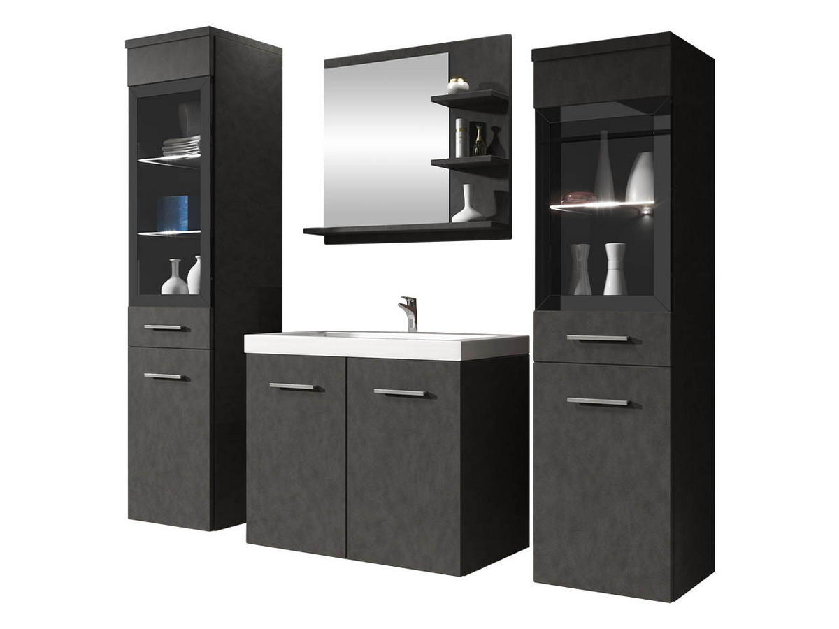 BADMÖBEL-SET Madrit I mit weißer LED Beleuchtung - Greige, Holzwerkstoff (30/132/30cm) - MIRJAN24