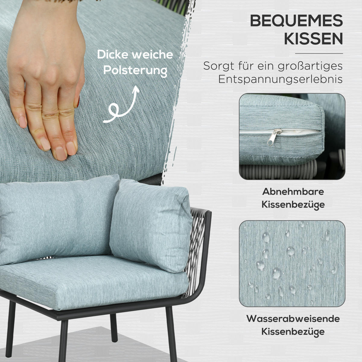 GARTENMÖBEL-SET 120/71/65 cm mit Couchtisch und Kissen, Aluminium und Kunstrattan, Grau - Grau, Metall - Redom