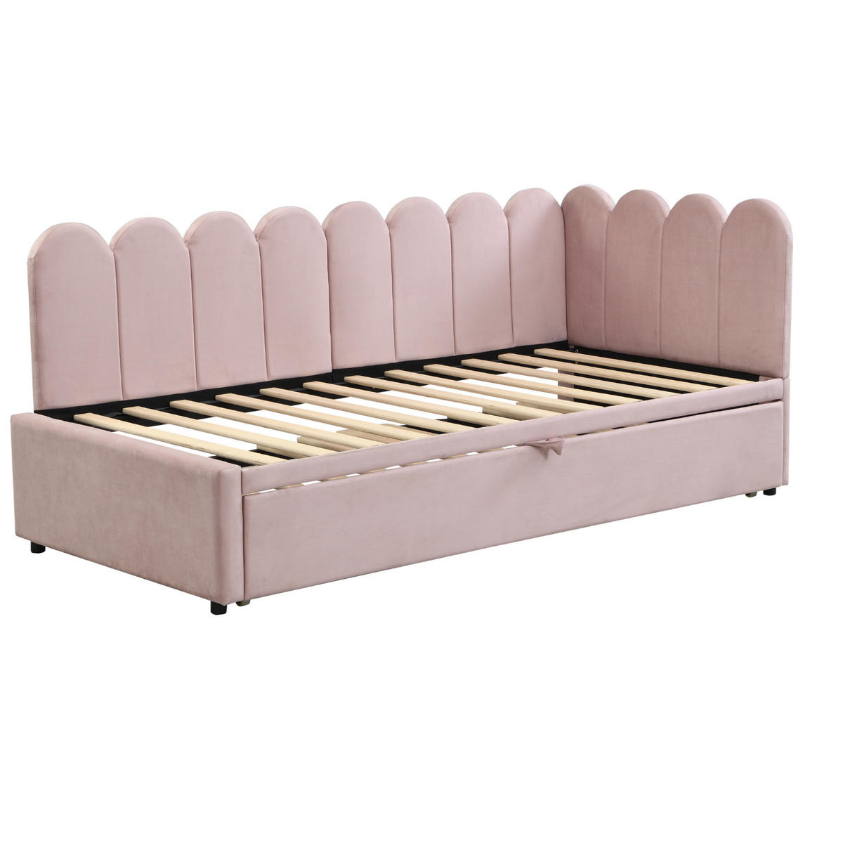 SAMT-POLSTERBETT 90/200 cm in Rosa mit Ausziehbett und gepolstertem Kopfteil - Rosa, Textil (90/200cm) - BEAOK