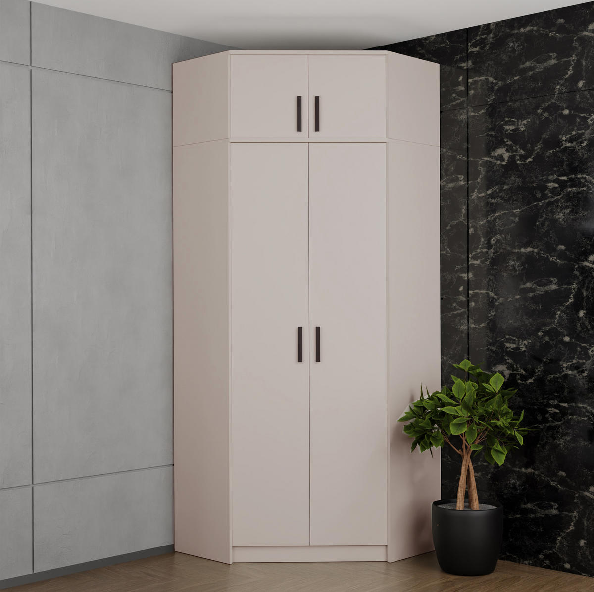 KLEIDERSCHRANK+SCHRANKAUFSATZ GRANT G8+G15/C GRAUBEIGE CASHMERE 91/235/91 - Kaschmir/Schwarz, Holzwerkstoff/Kunststoff (91/235/91cm) - Marmex Möbel
