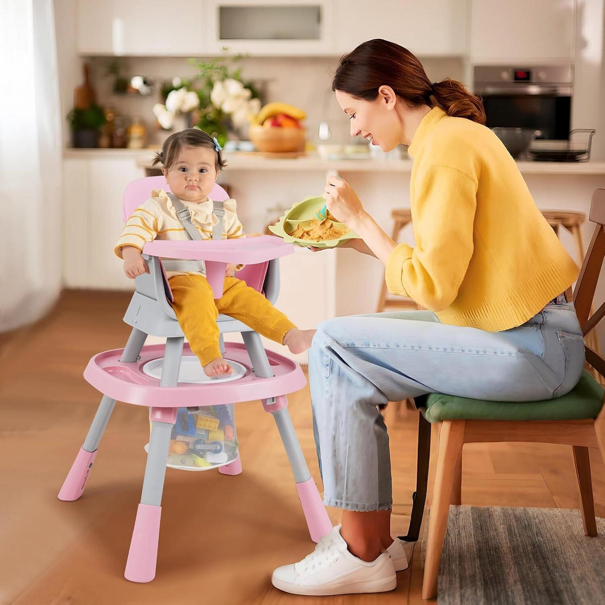 BABYHOCHSTUHL mit abnehmbarem Tablett blau - Pink, Kunststoff (60/93/60cm) - COSTWAY
