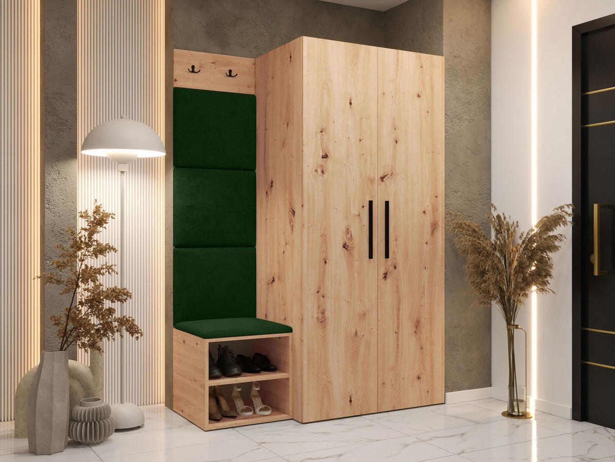 MOBILIER PENTRU HOL Medi IV - verde/stejar Artisan, material plastic/compozit lemnos (80/191/50cm) - MIRJAN24