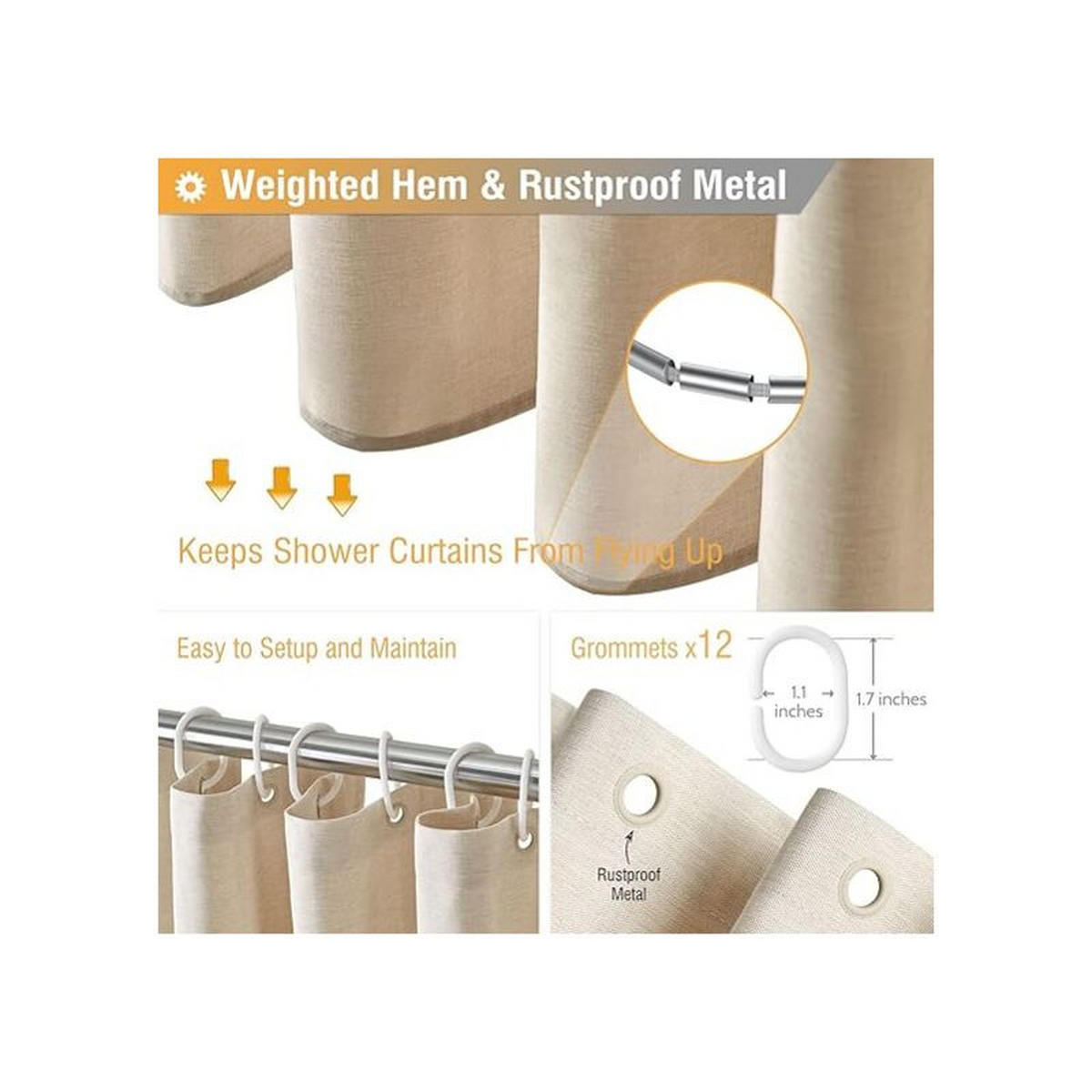 DUSCHVORHANG Leinen extrem lang strukturiert mit Haken Kunststoff - Multicolor, Textil (182/214cm) - MCBOSON