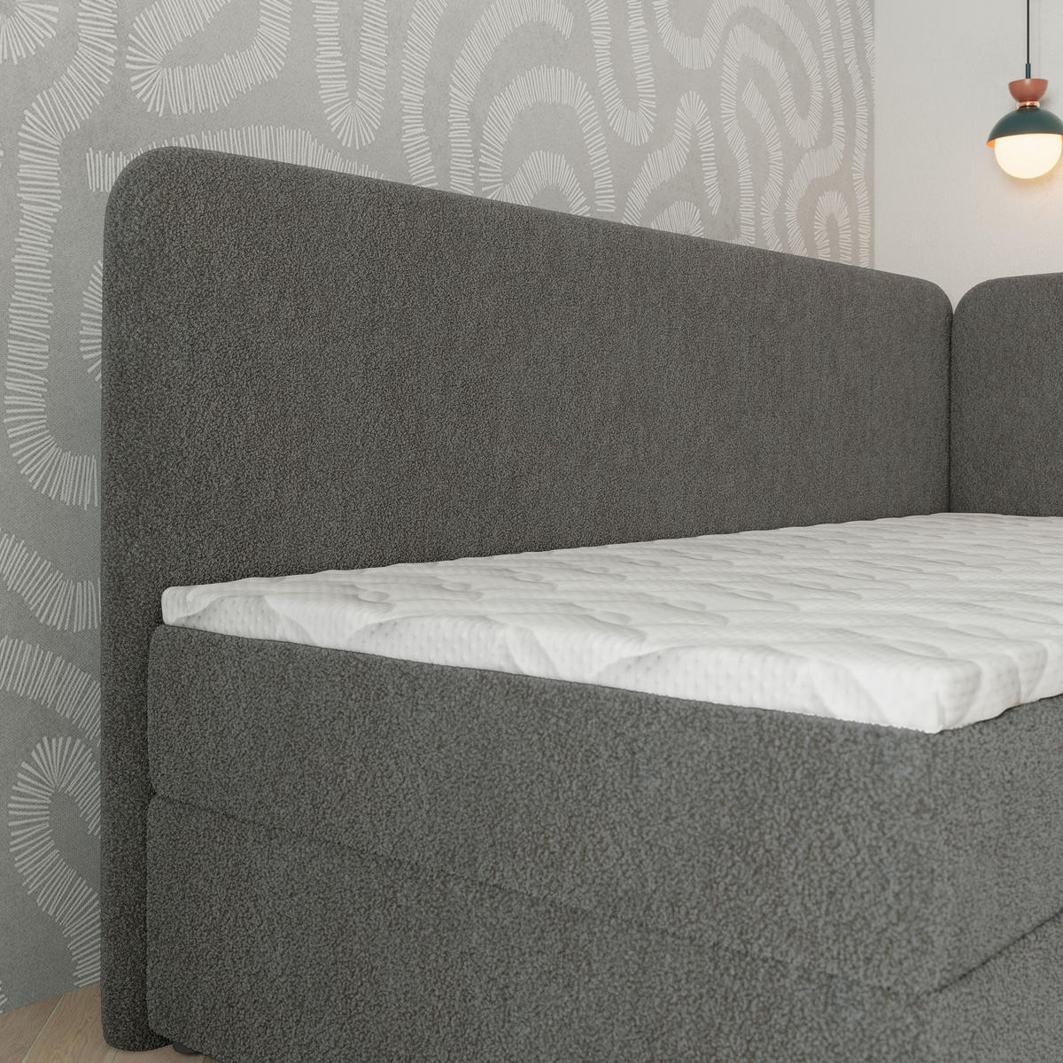 BOXBETT GINA 80x200 cm mit Matratze und Topper, H2+H3 - Grau - Grau, Holz (80/200cm) - MASSENO