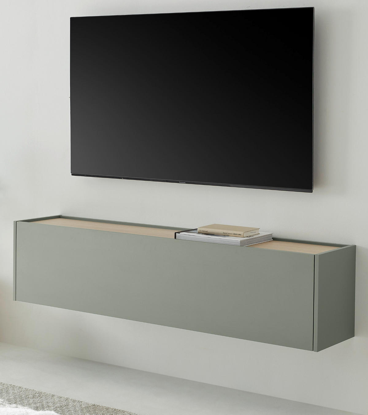 TV-LOWBOARD in Salbei Grün mit Eiche, Hängeschrank mit Stauraum, 150 cm - Salbeigrün/Eichefarben, Holz/Holzwerkstoff (150/35/30cm) - Furn.Design