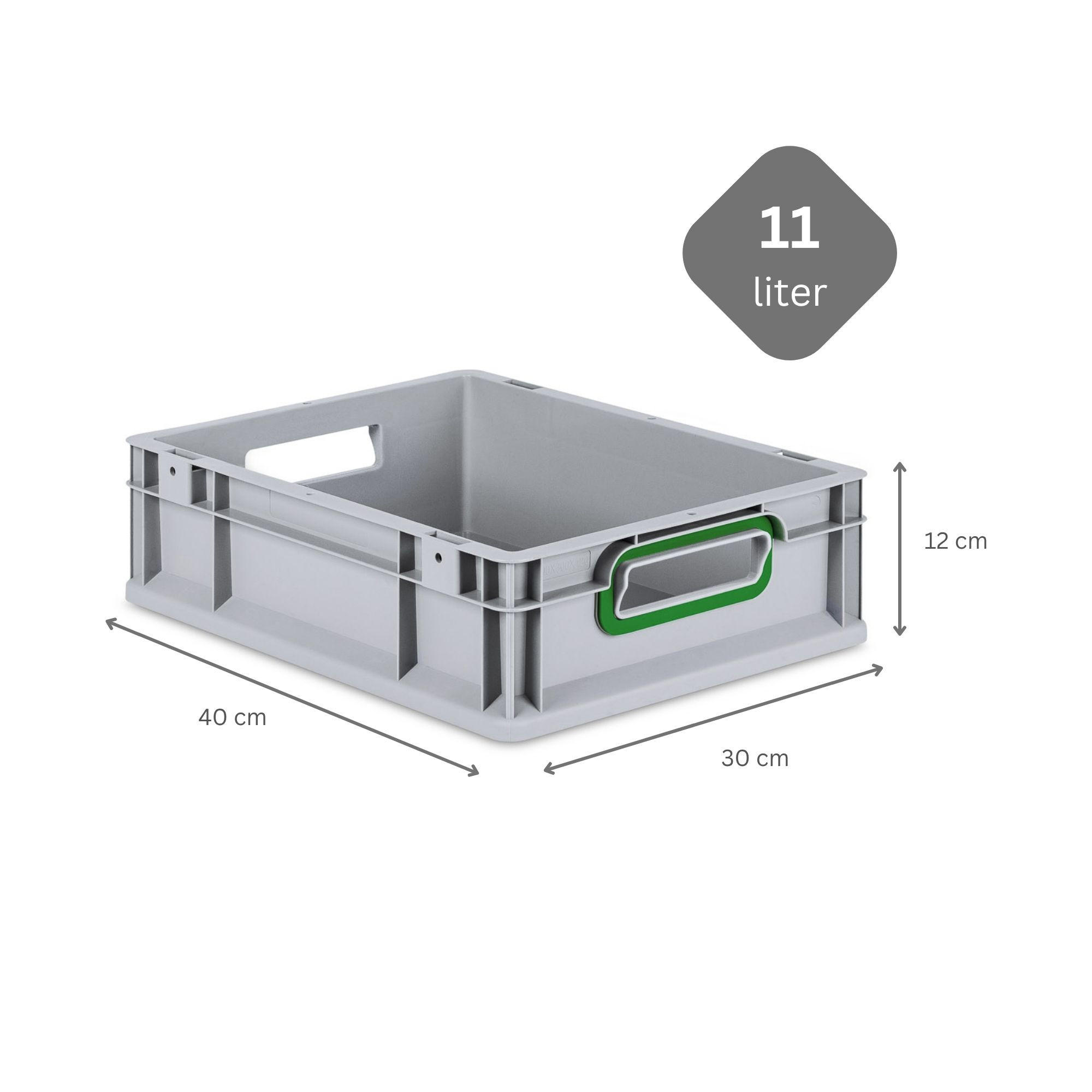 EUROBOX Nextgen Color 12x30x40cm 11 Liter Griffe Grün Offen - Grün, Kunststoff (30/12/40cm) - PROREGAL