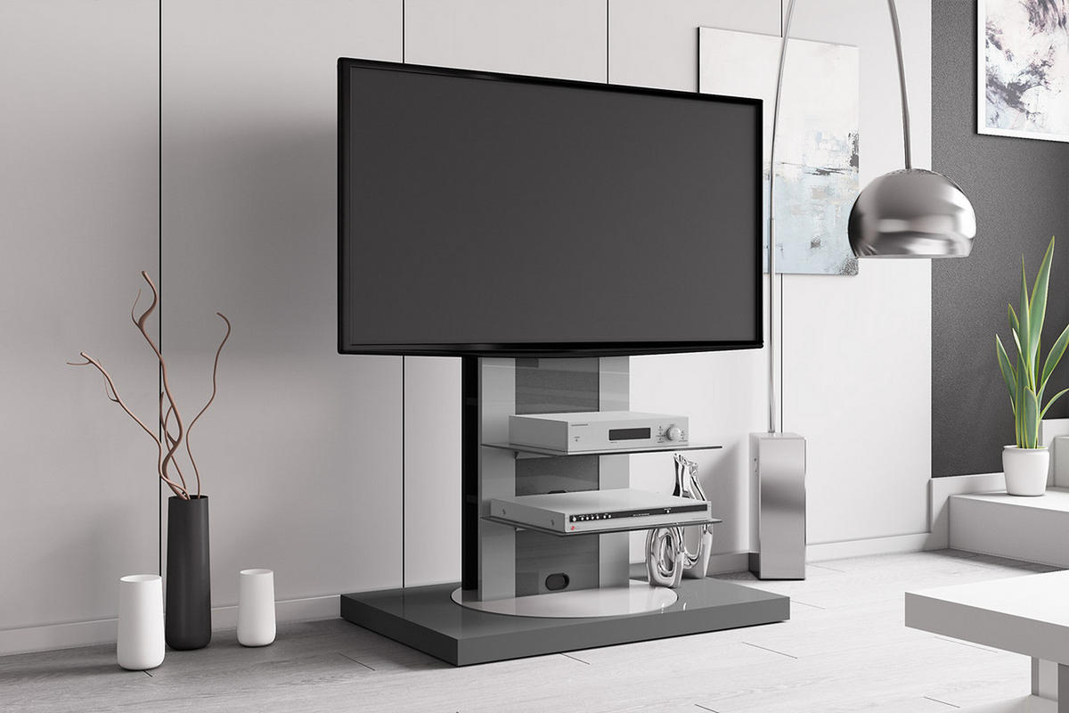 TV RACK rechteckig Grau Hochglanz Glas 90/125/59 cm - Grau, Holzwerkstoff (90/125/59cm) - designimpex