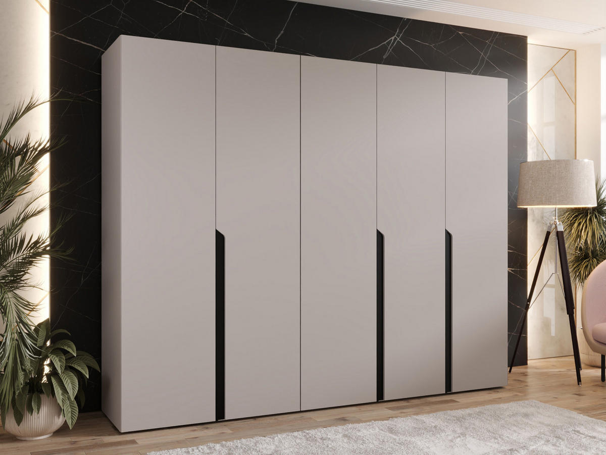 DREHTÜRENSCHRANK Mila I 250 - Kaschmir/Schwarz, Holzwerkstoff/Kunststoff (250/202/52cm) - MIRJAN24