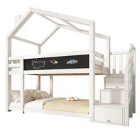 ETAGENBETT 90/200 cm mit Stauraumtreppe, Tafel und Rausfallschutz, Weiß - Weiß, Holzwerkstoff - Redom