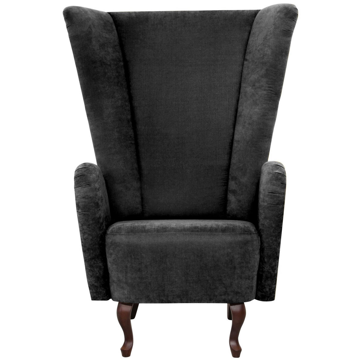 HOCHLEHNSESSEL Kailey Bezug Velourstoff Buche nussbaum dunkel / schwarz - Schwarz, Kunststoff (96/122/89cm) - 58aufmkessel