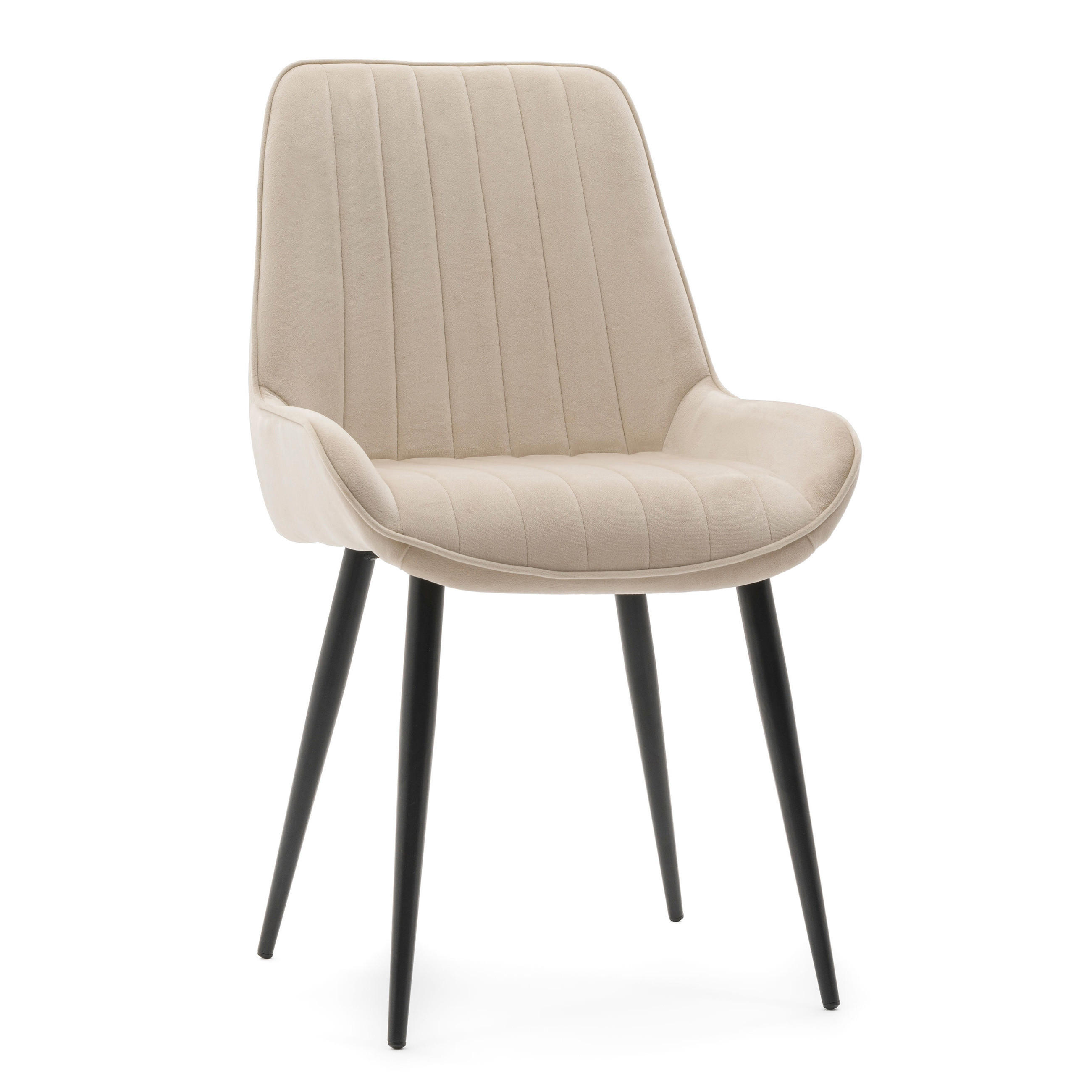 STUHL LUCA gepolstert mit Steppung - beige schwarze Beine - Samt Velours - Ecru/Beige, Textil/Metall (51/88/50cm) - NEW HOME