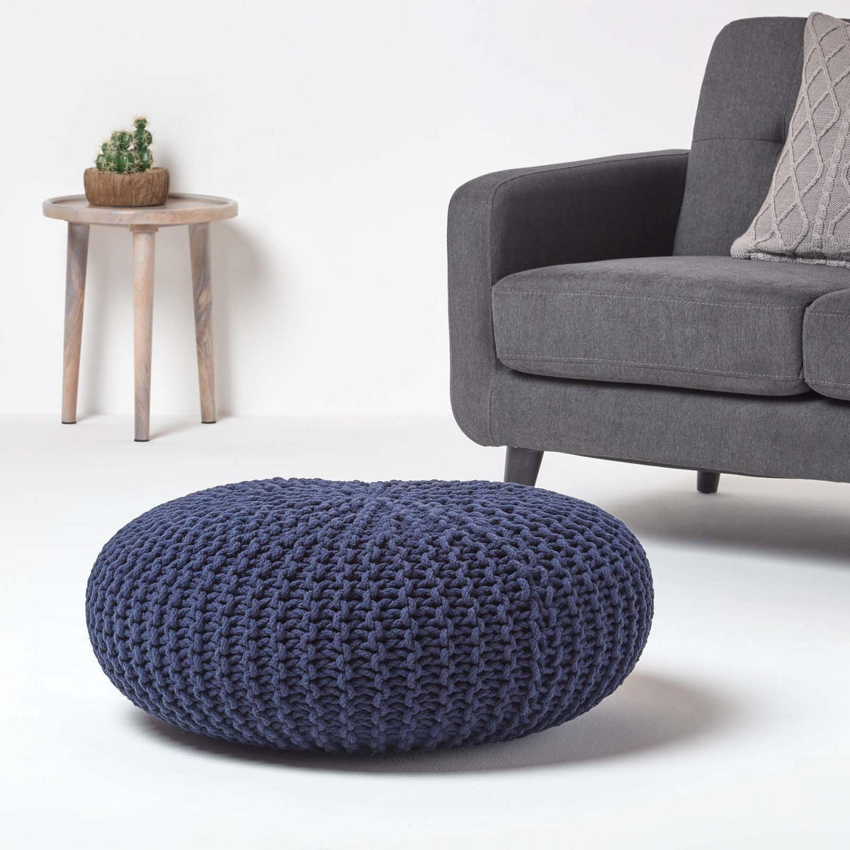STRICK-POUF dunkelblau, Bodenkissen rund 70/70/23 cm - Dunkelblau, Textil (70/23/70cm) - Homescapes