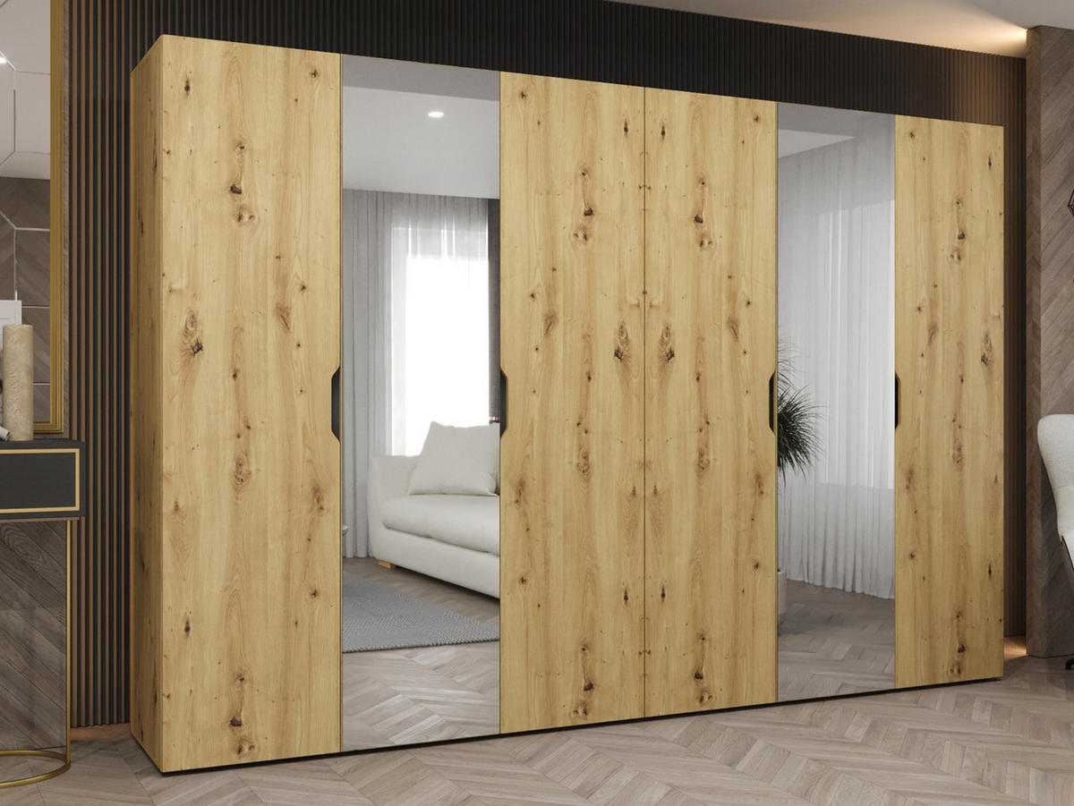 DREHTÜRENSCHRANK Malaga 300 mit Frontspiegel - Eiche Artisan, Holzwerkstoff (300/202/52cm) - MIRJAN24