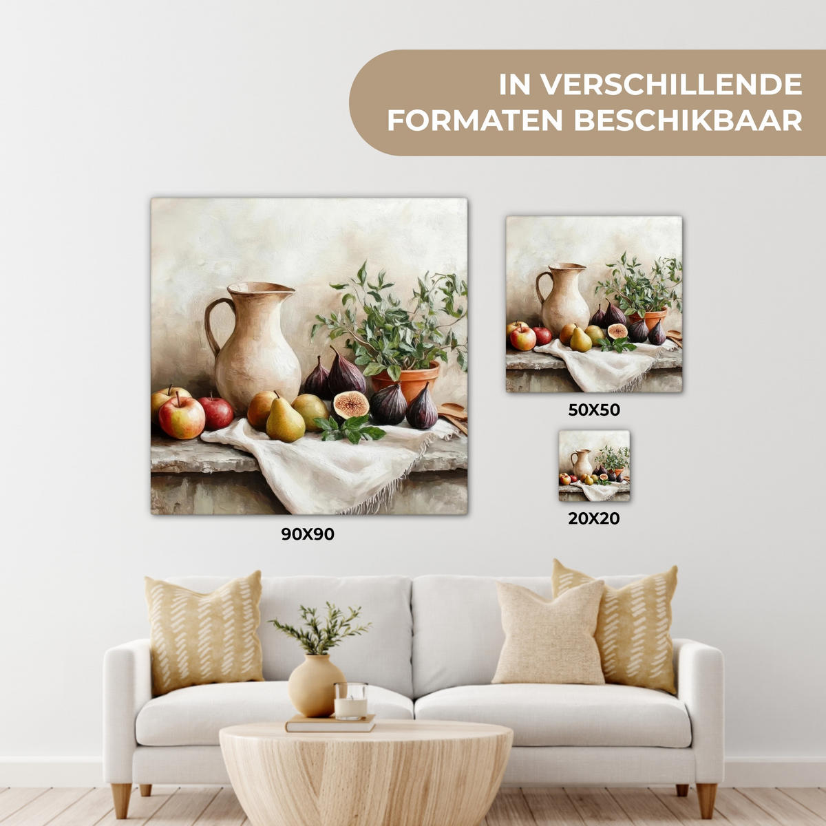 LEINWANDBILD Obst - Kräuter - Ländlich Wandbild Wohnzimmer 50x50 cm - Naturfarben, Textil (50/50cm) - MuchoWow