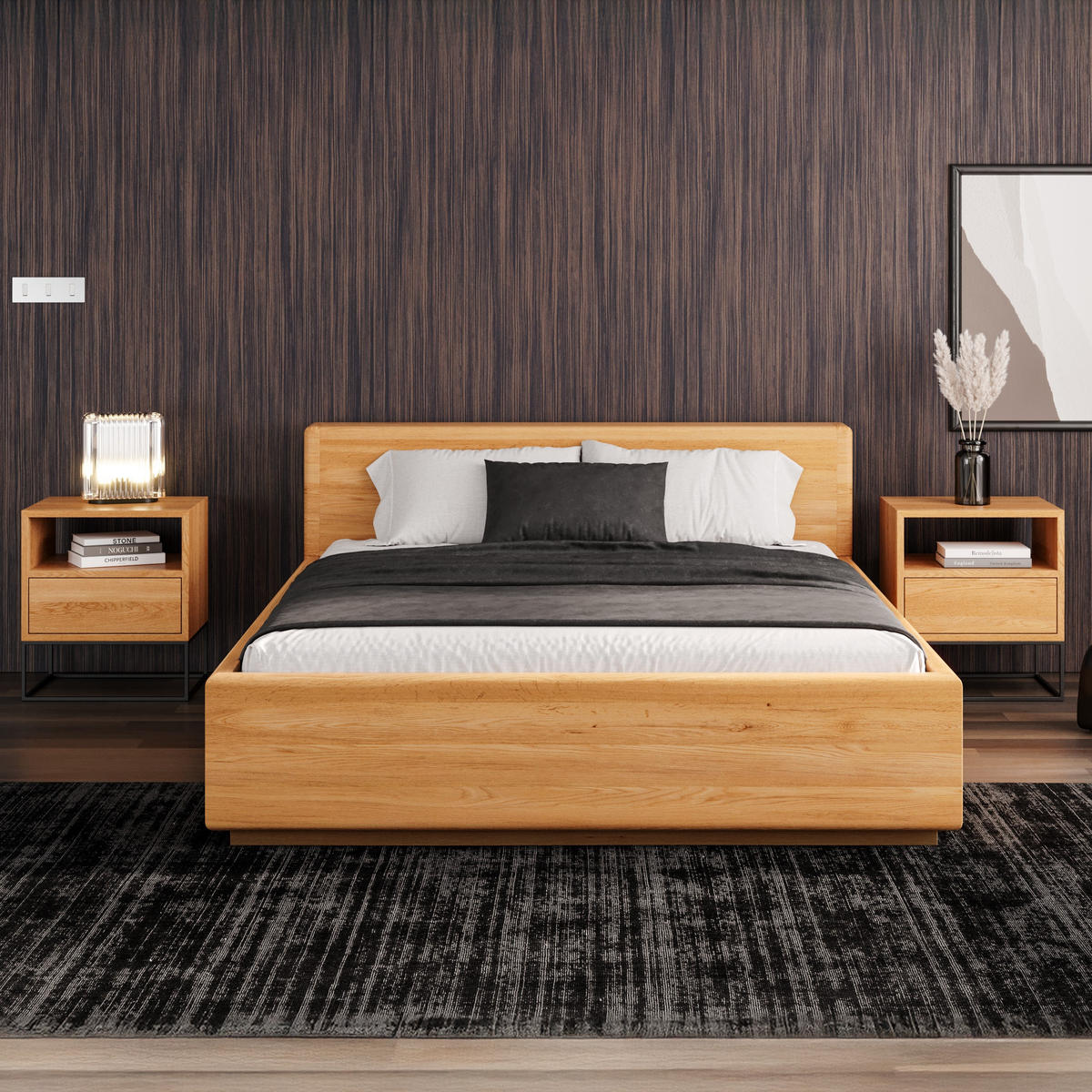 MASSIVHOLZBETT Calma Line aus Eiche mit Bettkasten 160x220 cm - Eichefarben/Naturfarben, Holz (160/220cm) - Danzz