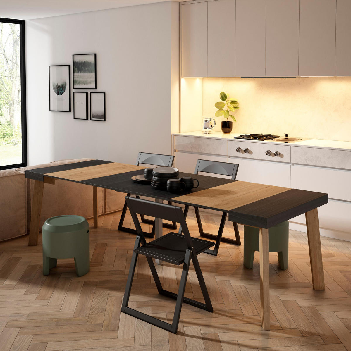 KONSOLENTISCH ausziehbar 58 bis 262cm, für 12 Gäste, schwarz eiche, 90/58/73cm - Eichefarben/Multicolor, Holzwerkstoff (90/262/73cm) - Skraut Home