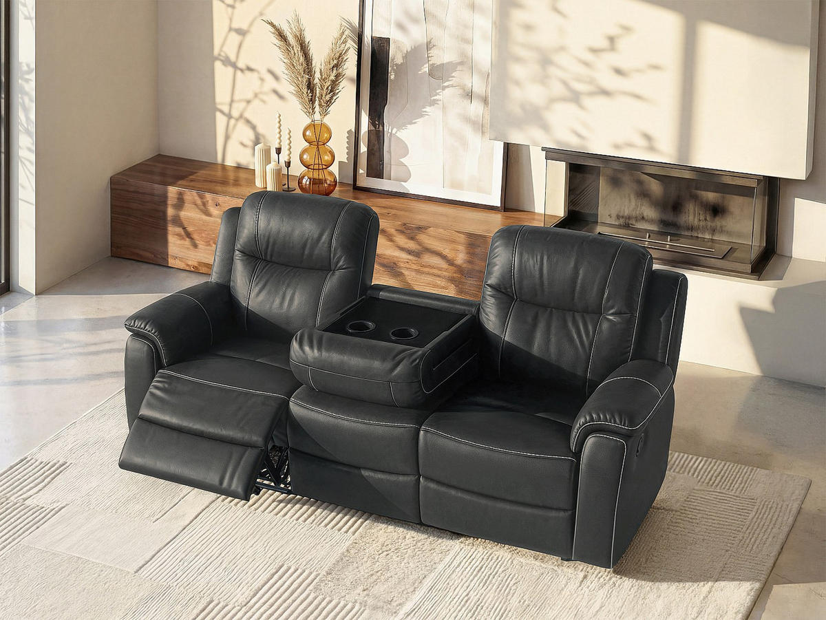 RELAXSOFA - 3 Personen - Leder - Anthrazitgrau - - Anthrazit, Leder (205/100/96cm) - Vente-Unique