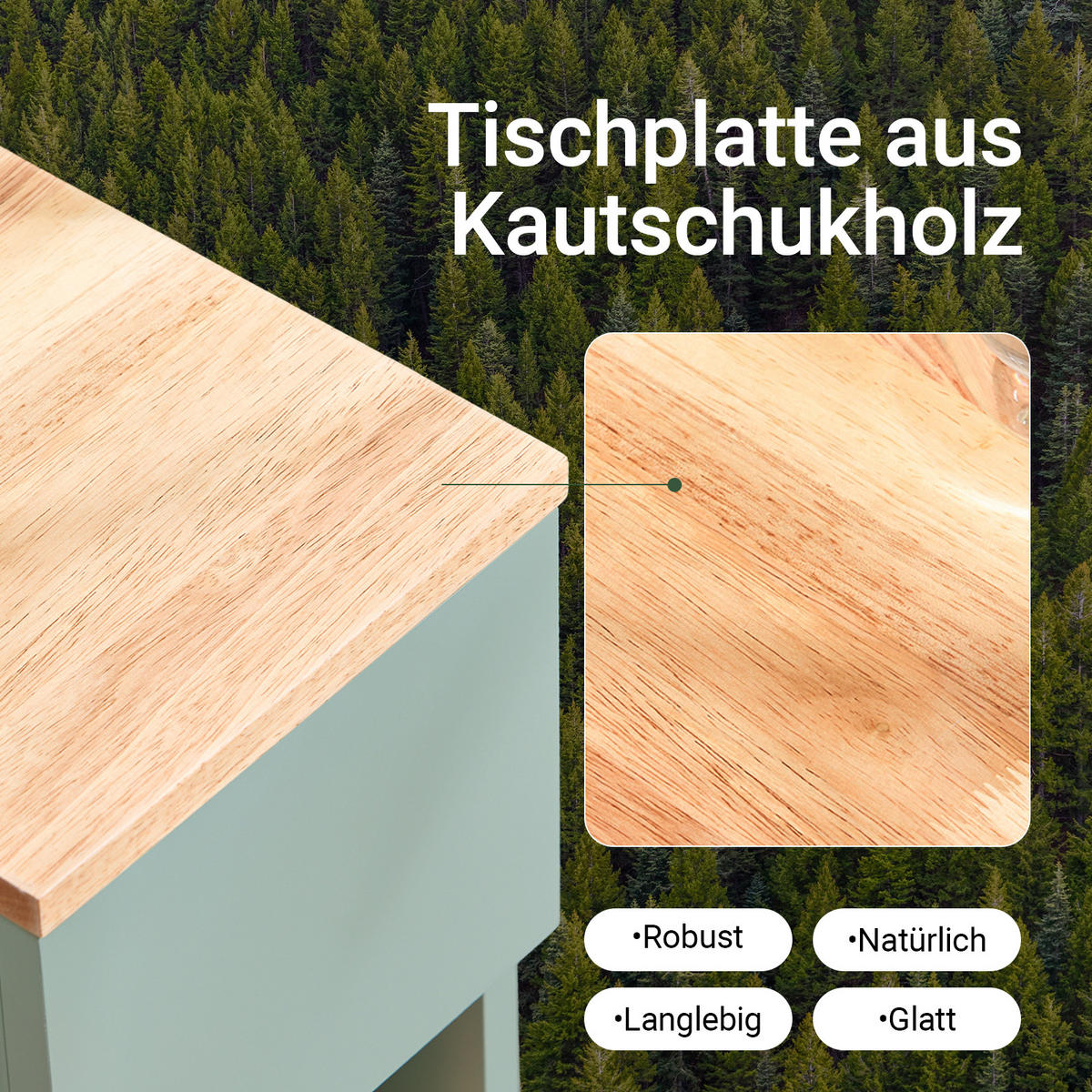 NACHTTISCH mit Schublade, schmal Grün 20x61x35cm - Grün, Holzwerkstoff (20/61/35cm) - SoBuy