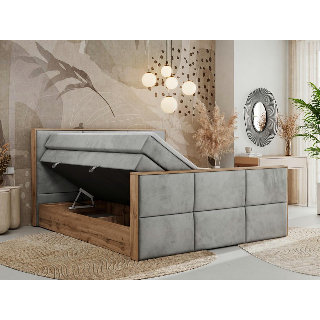 Thumbnail - MKS Boxspringbett, Hellgrau, Textil, 2-Sitzer, H4, Rechteckig, 200x200 cm, Oeko-Tex®, Schlafzimmer, Betten, Boxspringbet...