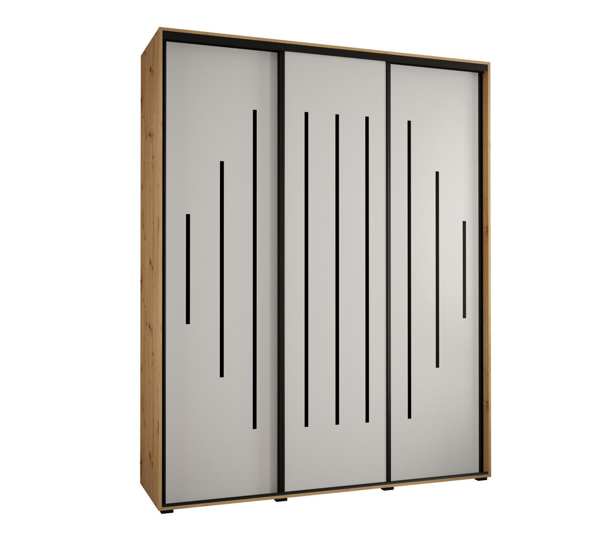SCHWEBETÜRENSCHRANK 235,2/200/60 3-türig - Schwarz/Weiß, Holz/Metall (200/235/60cm) - Abiks Möbel