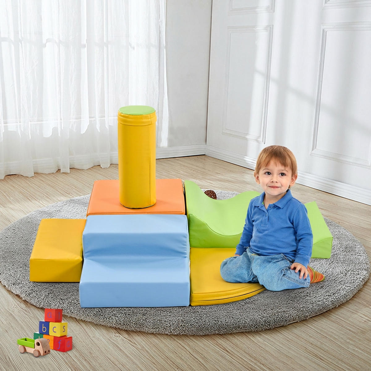 RIESENBAUSTEINE 6-tlg Softbausteine Kinder Klettern Rutschen bunt - Gelb, Leder (80/20/100cm) - FLIEKS