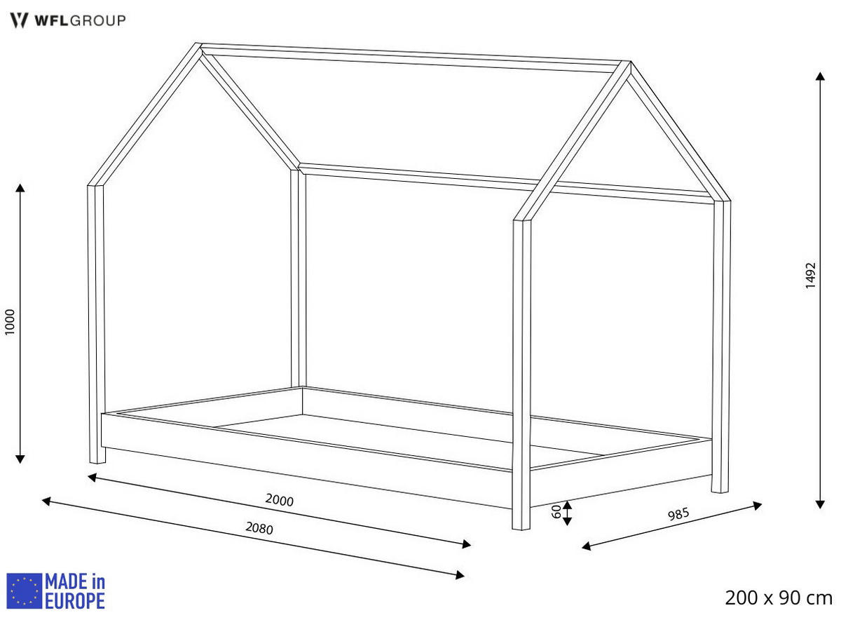 HAUSBETT aus Holz, Weiß 90x200 cm - Weiß, Holz (200/90cm) - WFL GROUP
