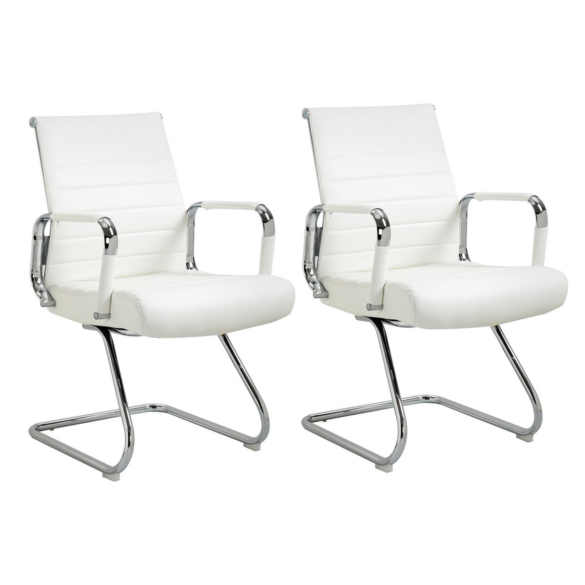 BESUCHERSTUHL OFFICE COMFORT 2er Set LB Kunstleder Weiß - Silberfarben/Weiß, Textil/Metall (56/94/64cm) - SVITA