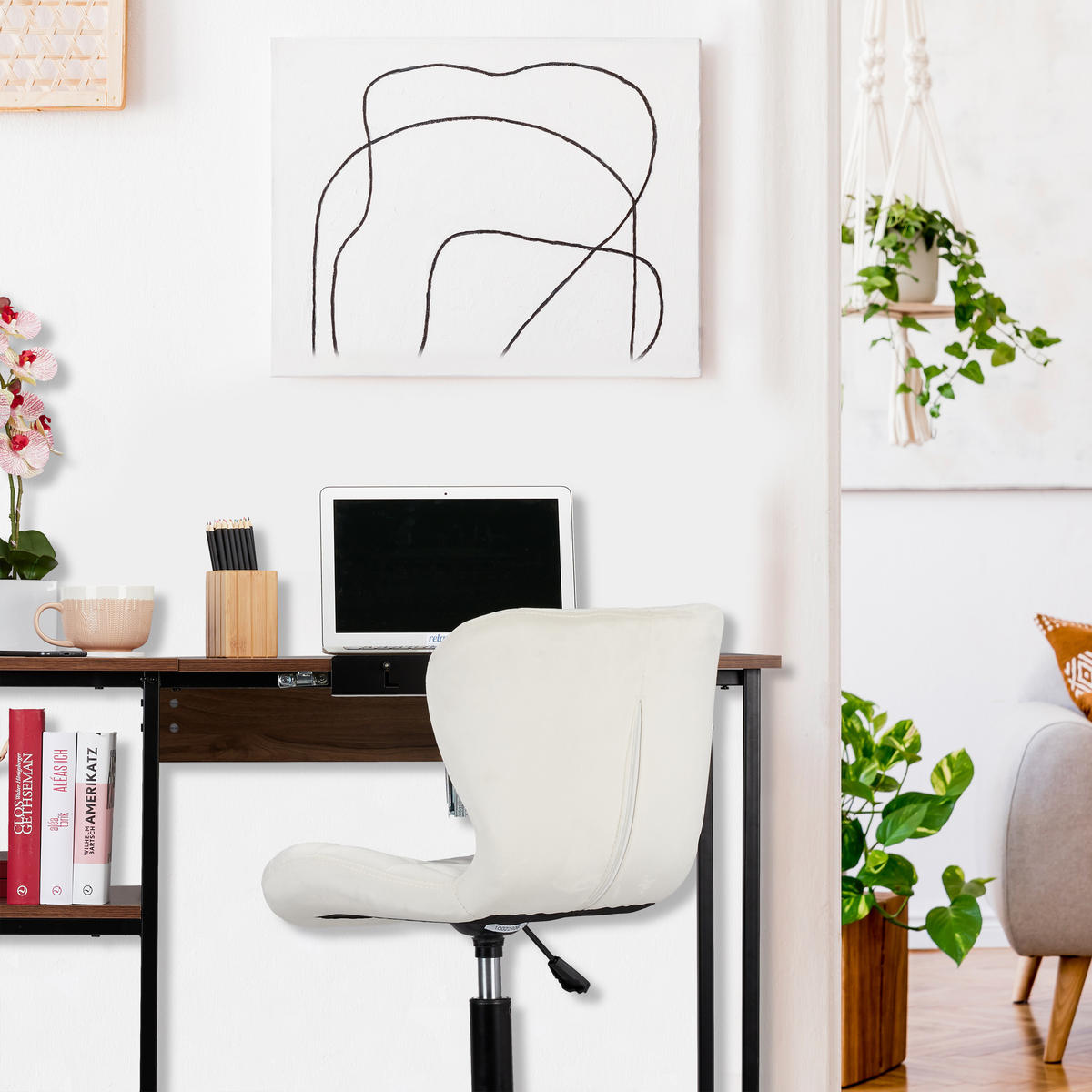 SCHREIBTISCH - Weiß, Holzwerkstoff/Metall (55/110/75cm) - Relaxdays