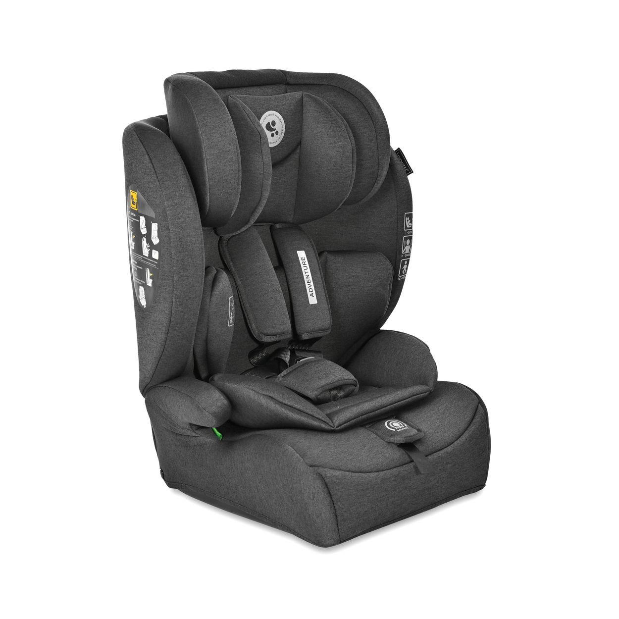 KINDERSITZ i-Size Adventure schwarz (76-150 cm) Kopfstütze verstellbar bis 36 kg - Schwarz, Kunststoff (46/78/40cm) - Lorelli