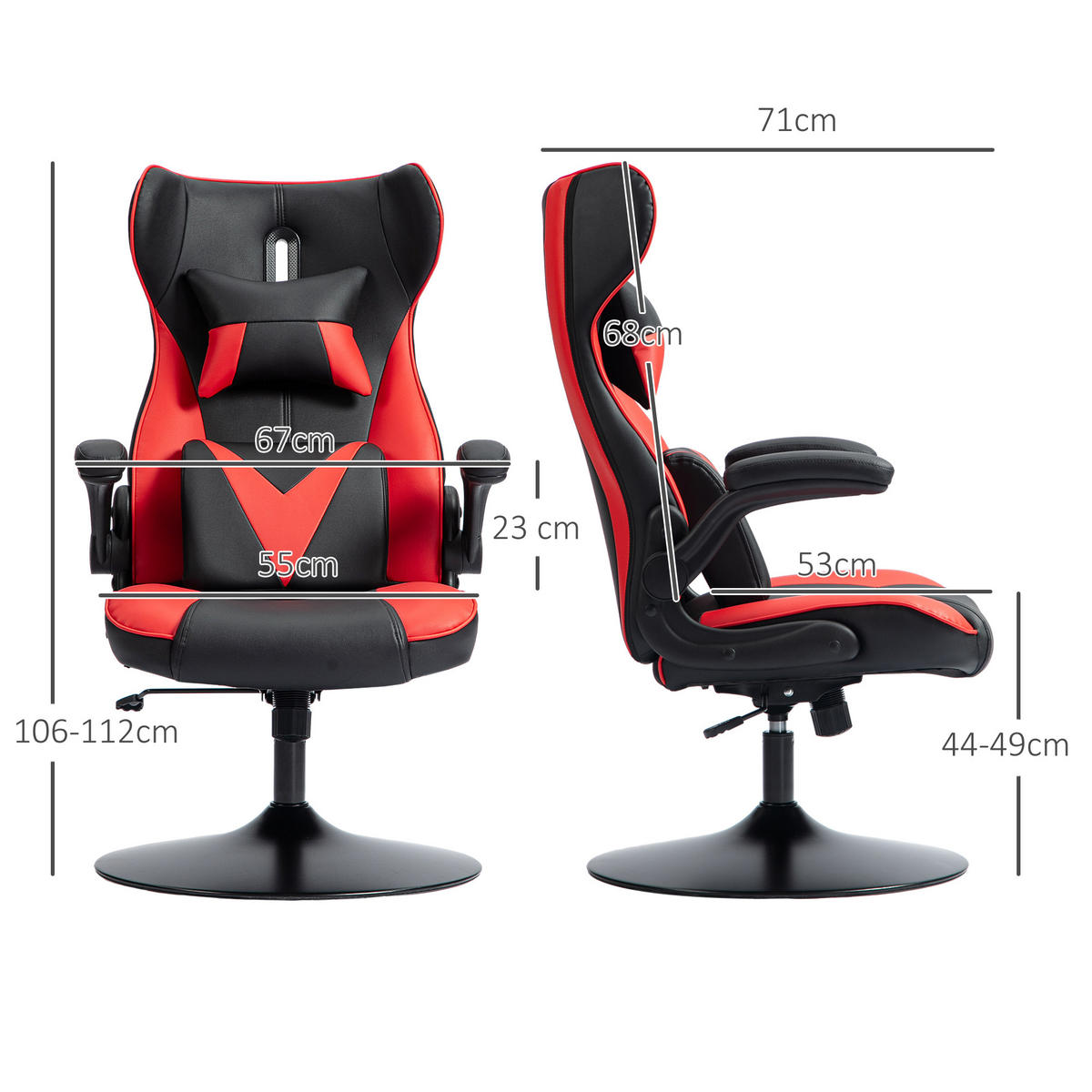 GAMING-STUHL mit Wippenfunktion, bis 120 kg belastbar, Schwarz+Rot - Rot, Kunststoff (67/112/71cm) - Vinsetto