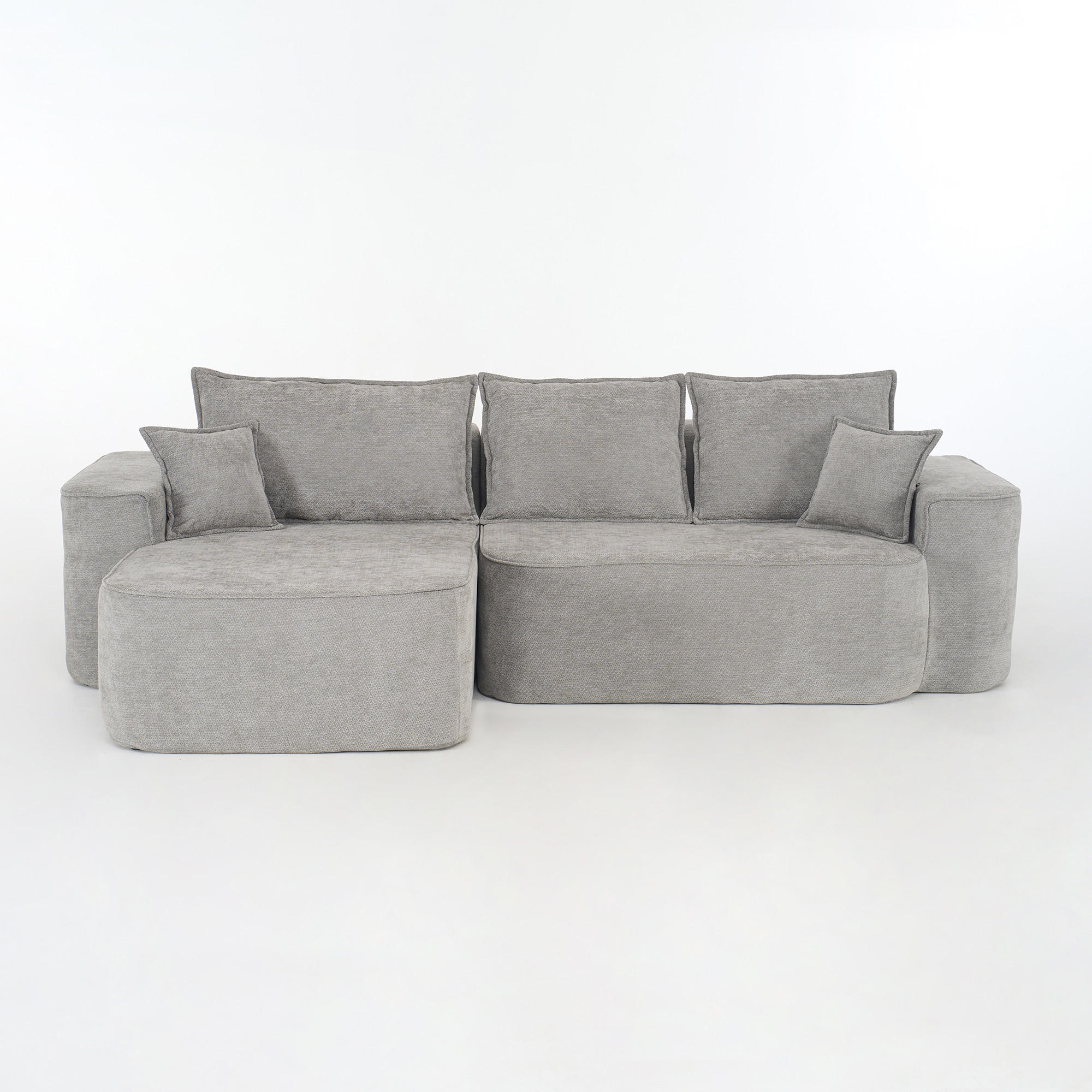 ECKSOFA Chenille Grau mit Seitentaschen - Grau, Holzwerkstoff/Textil (262/144cm) - WISHDOR